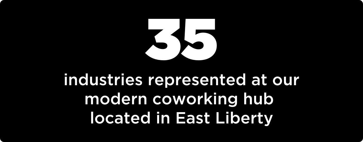 (2022) 35 industries represented at our modern coworking space located in East Liberty